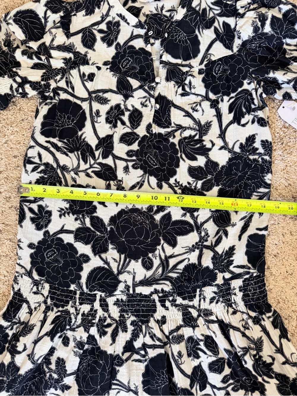 Floral Black Beige Low Waist Cotton Gauze Feel Summer Dress Size XS 0 2 TM - Picture 7 of 12